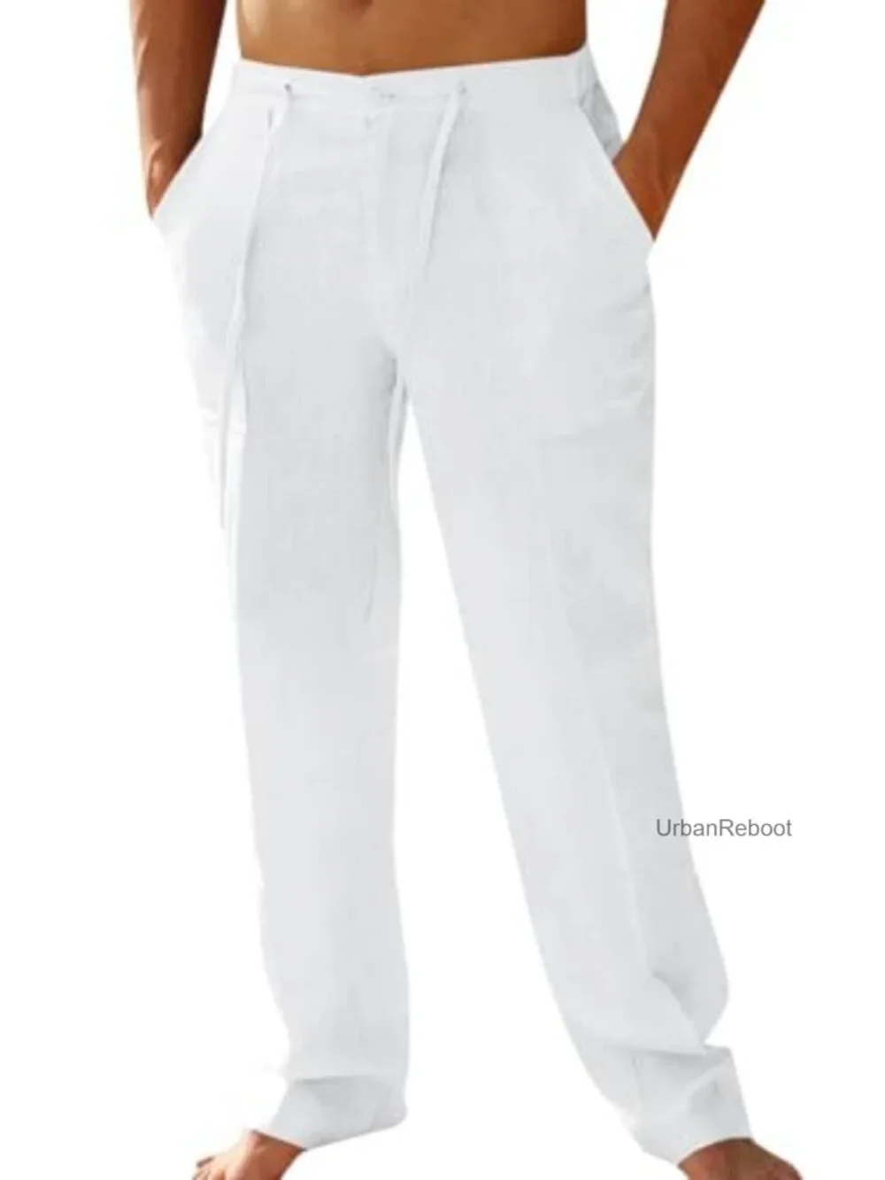 Men's Linen Casual Pants Loose Fit Drawstring Straight Leg Yoga Beach